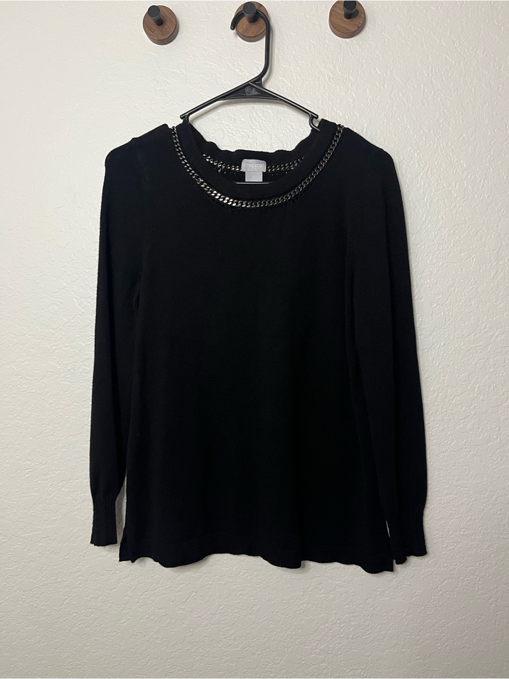 Chico's Black Knit Sweater with Chain Detail